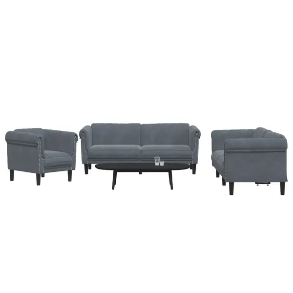 Gossi set de canapele, 3 piese, gri inchis, catifea