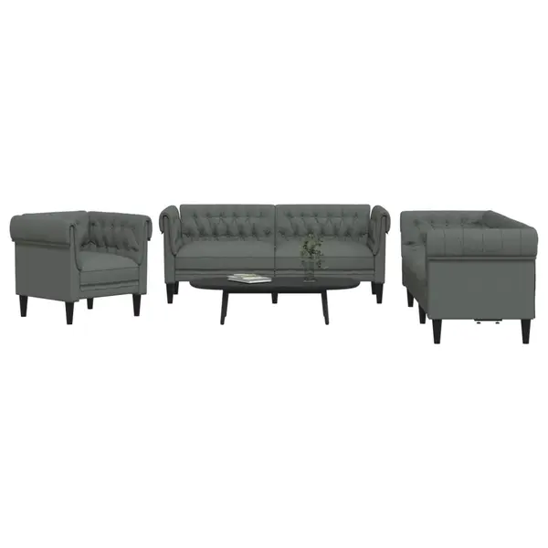 Gossi set de canapele, 3 piese, gri inchis, textil