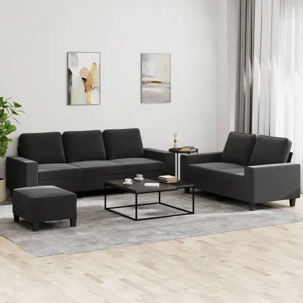 Gossi set de canapele, 3 piese, negru, textil