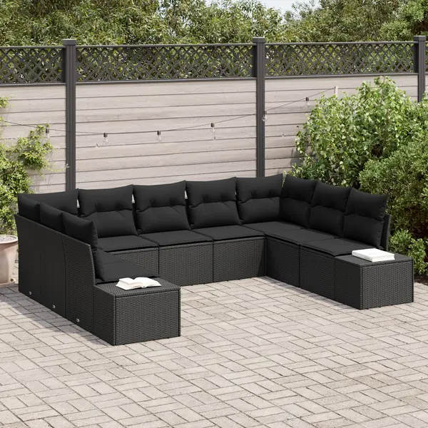 Gossi set de canapele 9 piese cu perne negru ratan poli