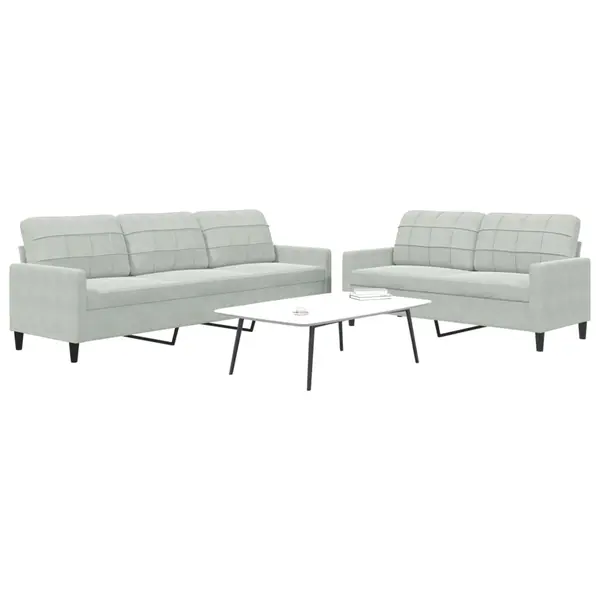 Gossi set de canapele cu perne, 2 piese, gri deschis, catifea