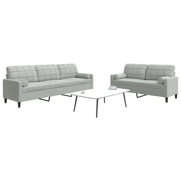 Gossi set de canapele cu perne, 2 piese, gri deschis, catifea