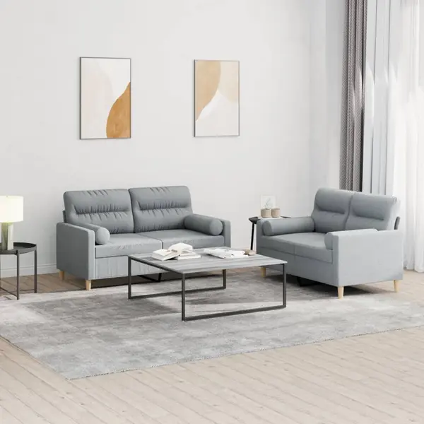 Gossi set de canapele cu perne, 2 piese, gri deschis, material textil
