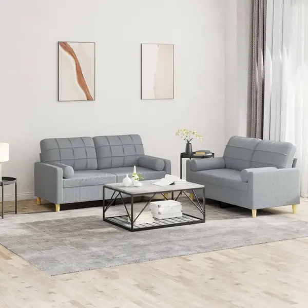 Gossi set de canapele cu perne, 2 piese, gri deschis, material textil