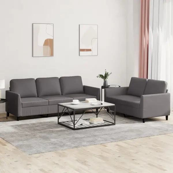 Gossi set de canapele cu perne, 2 piese, gri, piele ecologica
