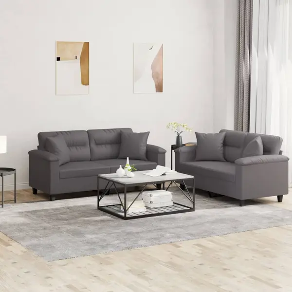 Gossi set de canapele cu perne, 2 piese, gri, piele ecologica