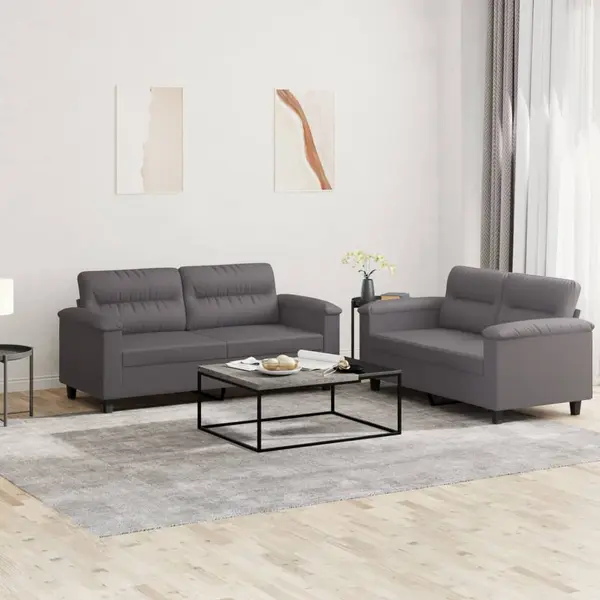 Gossi set de canapele cu perne, 2 piese, gri, piele ecologica