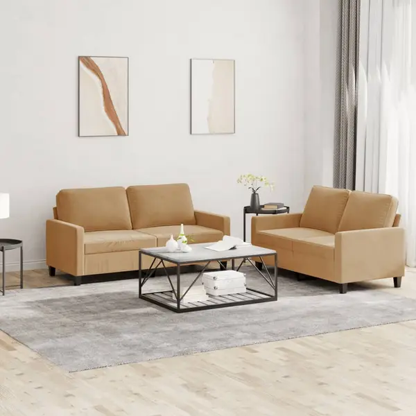 Gossi set de canapele cu perne, 2 piese, maro, catifea