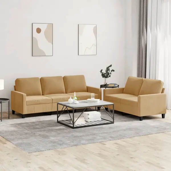 Gossi set de canapele cu perne, 2 piese, maro, catifea