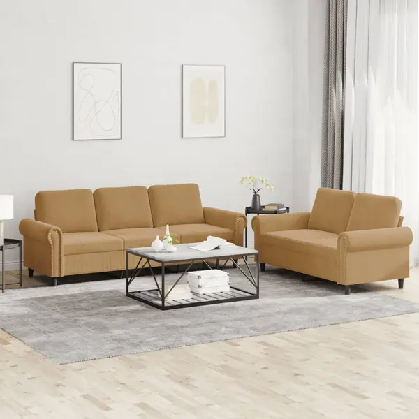 Gossi set de canapele cu perne, 2 piese, maro, catifea