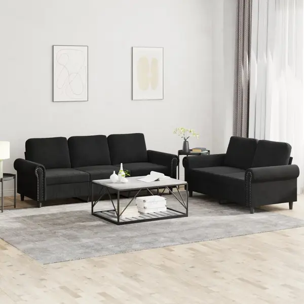 Gossi set de canapele cu perne, 2 piese, negru, catifea