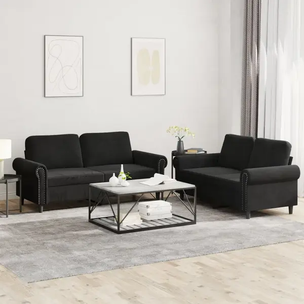 Gossi set de canapele cu perne, 2 piese, negru, catifea