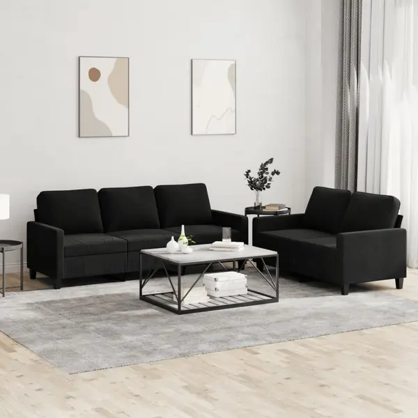 Gossi set de canapele cu perne, 2 piese, negru, catifea