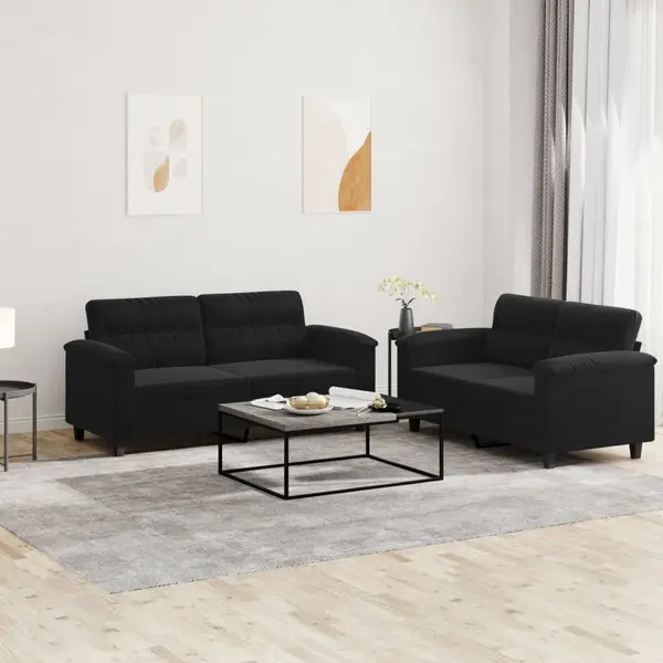 Gossi set de canapele cu perne, 2 piese, negru, microfibra