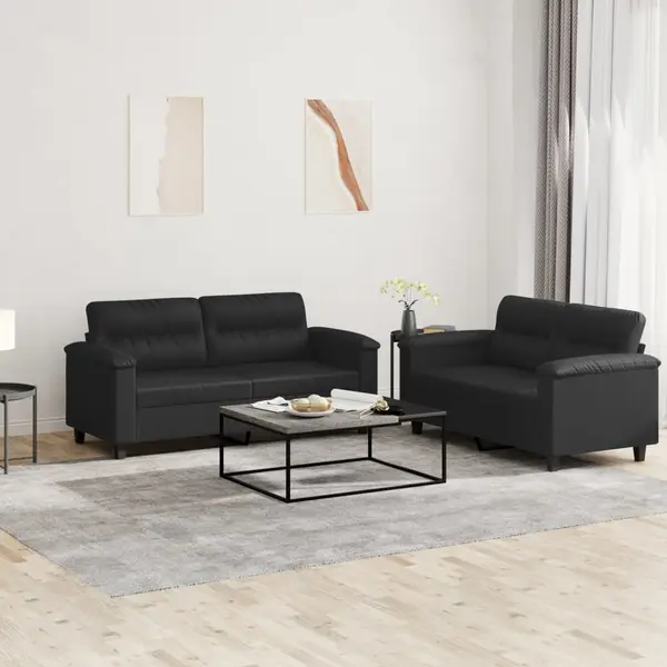 Gossi set de canapele cu perne, 2 piese, negru, piele ecologica