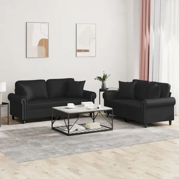 Gossi set de canapele cu perne, 2 piese, negru, piele ecologica