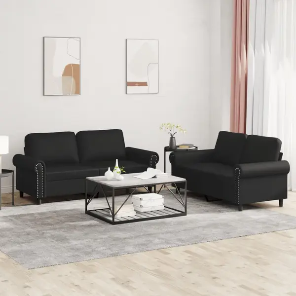 Gossi set de canapele cu perne, 2 piese, negru, piele ecologica