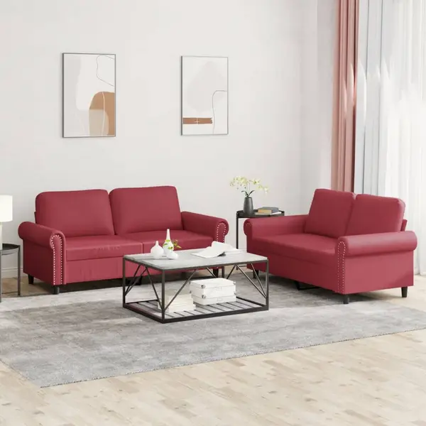 Gossi set de canapele cu perne, 2 piese, rosu vin, piele ecologica
