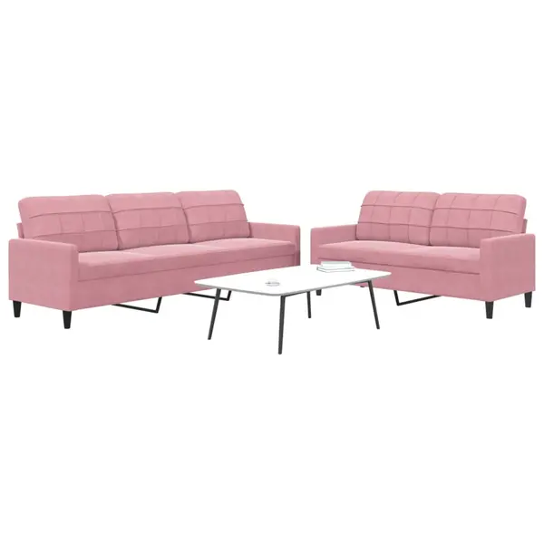 Gossi set de canapele cu perne, 2 piese, roz, catifea