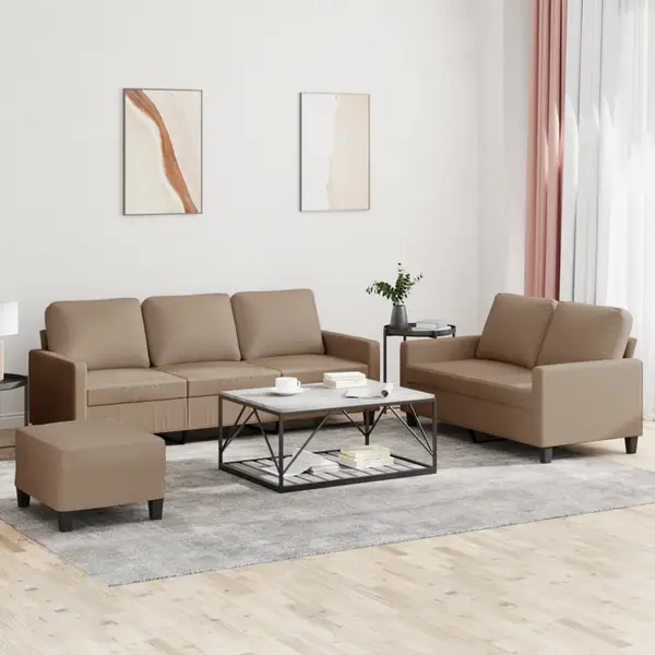Gossi set de canapele cu perne, 3 piese, cappuccino, piele ecologica