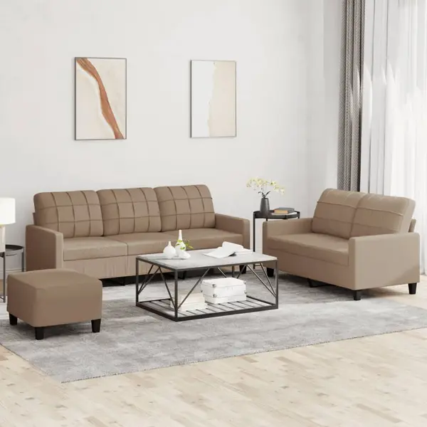 Gossi set de canapele cu perne, 3 piese, cappuccino, piele ecologica
