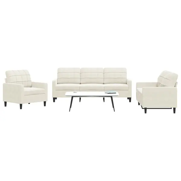 Gossi set de canapele cu perne, 3 piese, crem, catifea