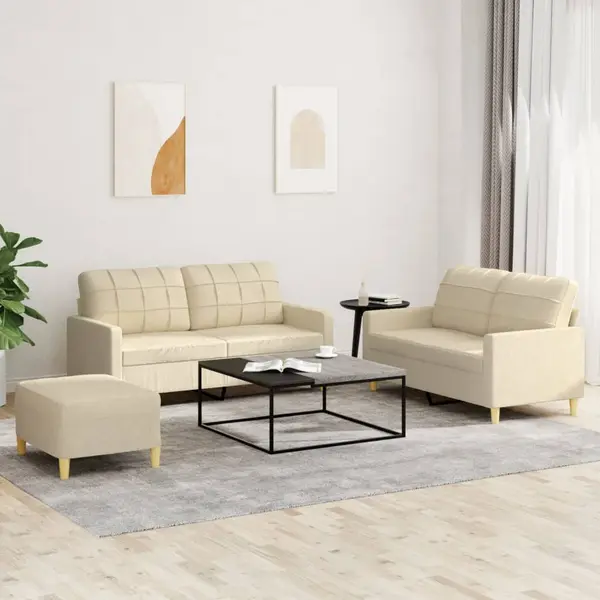 Gossi set de canapele cu perne, 3 piese, crem, textil