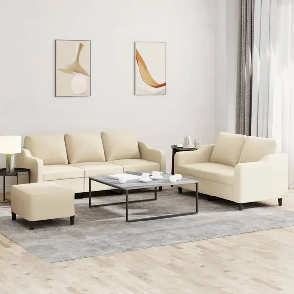 Gossi set de canapele cu perne, 3 piese, crem, textil