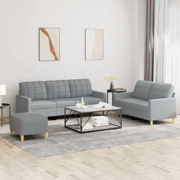 Gossi set de canapele cu perne, 3 piese, gri deschis, textil