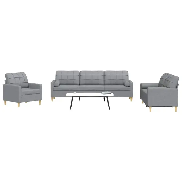 Gossi set de canapele cu perne, 3 piese, gri deschis, textil