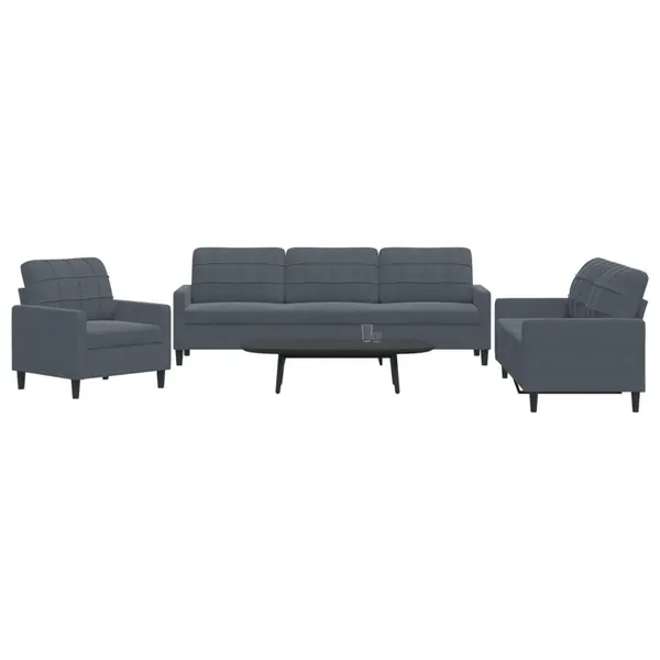 Gossi set de canapele cu perne, 3 piese, gri inchis, catifea