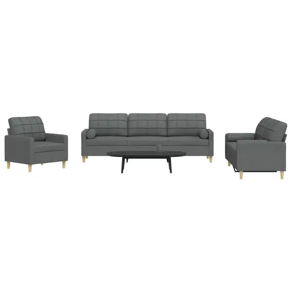 Gossi set de canapele cu perne, 3 piese, gri inchis, material textil
