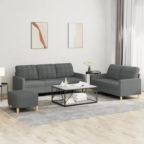 Gossi set de canapele cu perne, 3 piese, gri inchis, textil