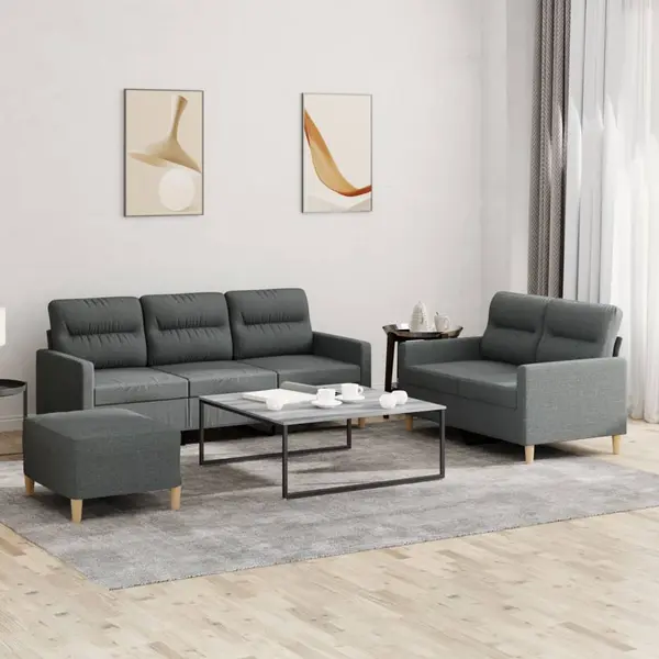 Gossi set de canapele cu perne, 3 piese, gri inchis, textil