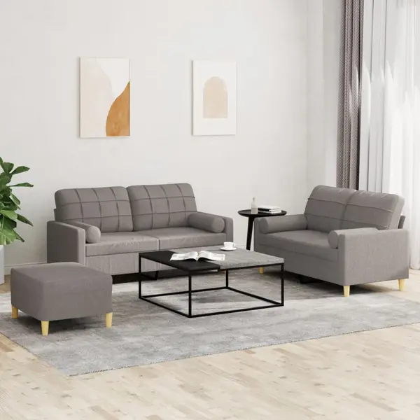 Gossi set de canapele cu perne, 3 piese, gri taupe, textil