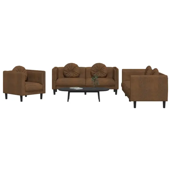 Gossi set de canapele cu perne, 3 piese, maro, catifea