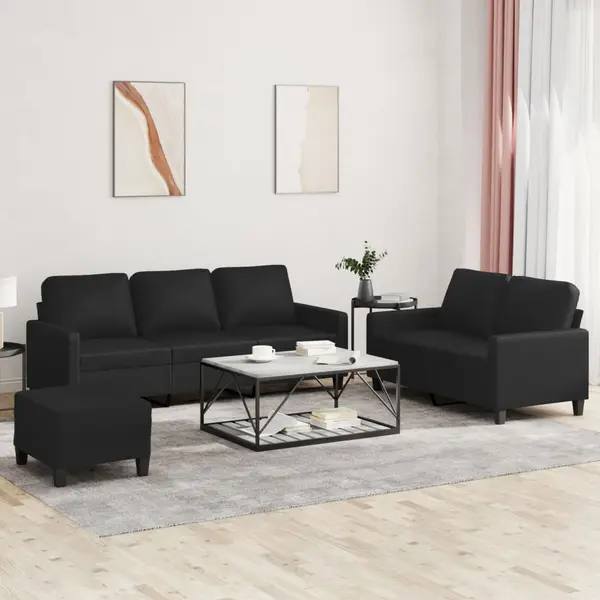 Gossi set de canapele cu perne, 3 piese, negru, piele ecologica