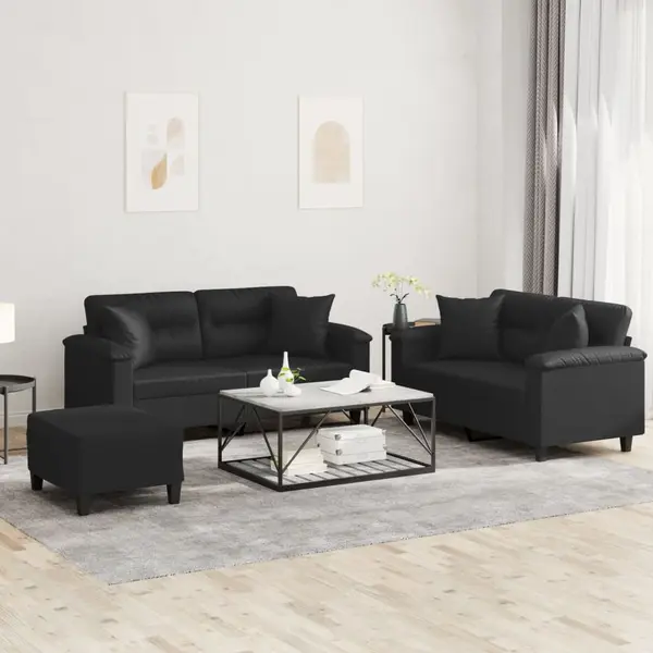 Gossi set de canapele cu perne, 3 piese, negru, piele ecologica