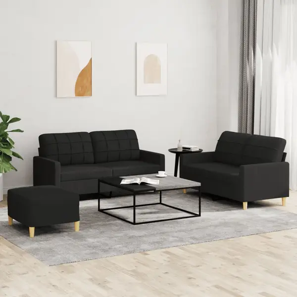 Gossi set de canapele cu perne, 3 piese, negru, textil