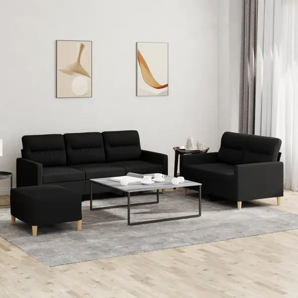 Gossi set de canapele cu perne, 3 piese, negru, textil