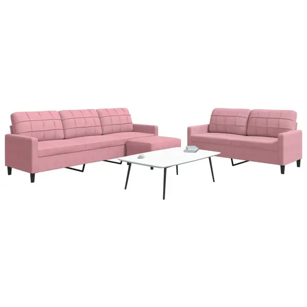 Gossi set de canapele cu perne, 3 piese, roz, catifea