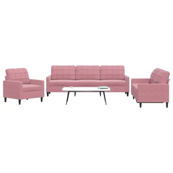 Gossi set de canapele cu perne, 3 piese, roz, catifea