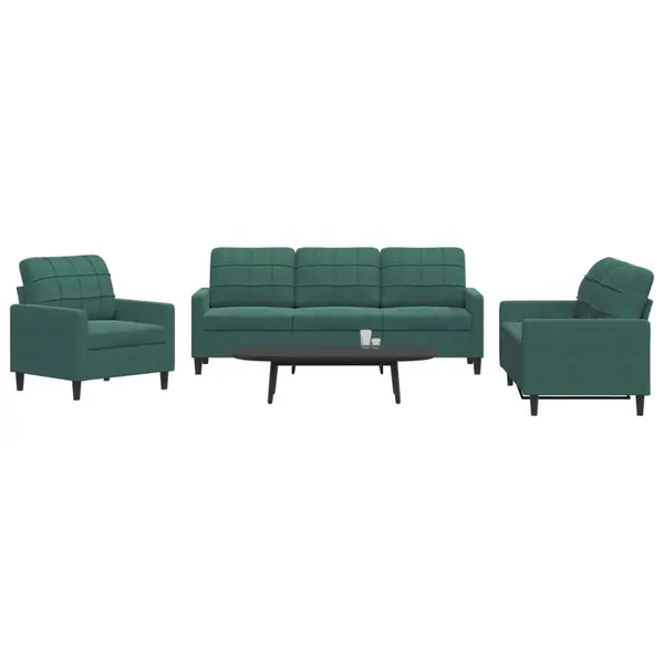 Gossi set de canapele cu perne, 3 piese, verde inchis, catifea