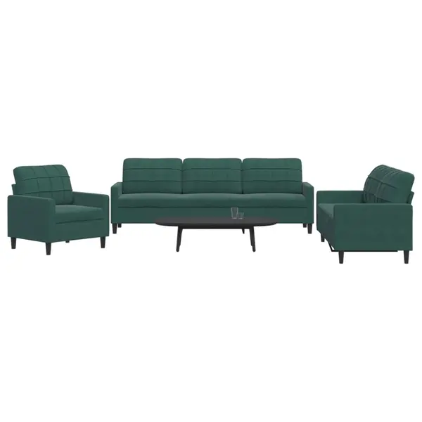 Gossi set de canapele cu perne, 3 piese, verde inchis, catifea