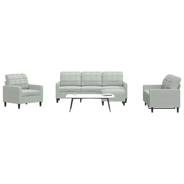 Gossi set de canapele cu perne, 4 piese, gri deschis, catifea
