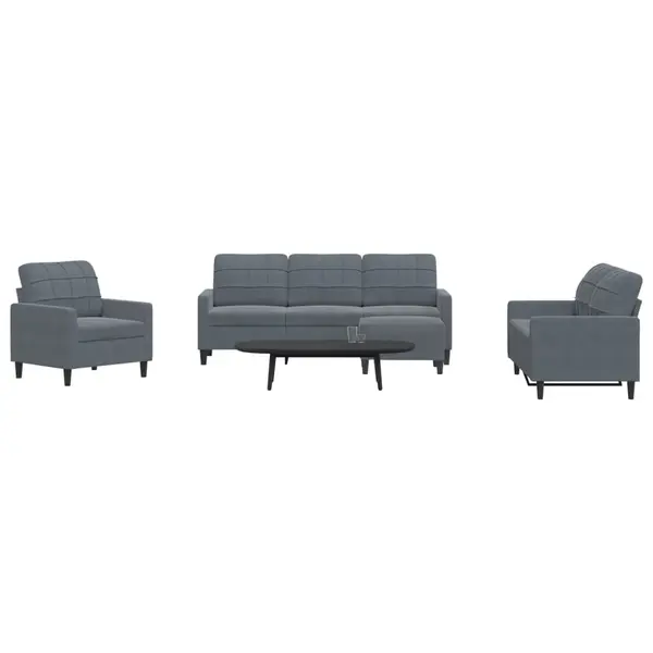 Gossi set de canapele cu perne, 4 piese, gri inchis, catifea