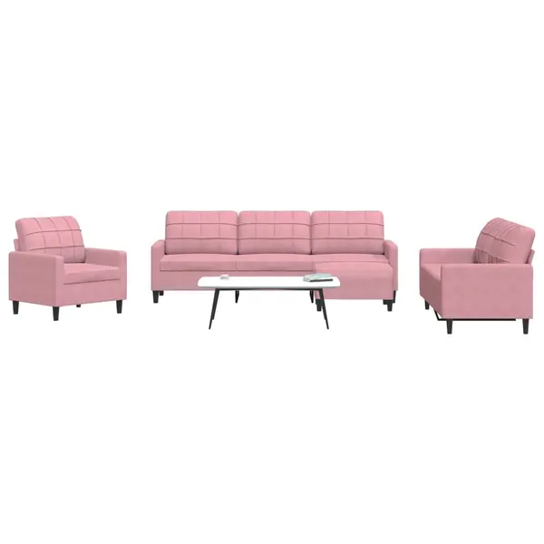 Gossi set de canapele cu perne, 4 piese, roz, catifea