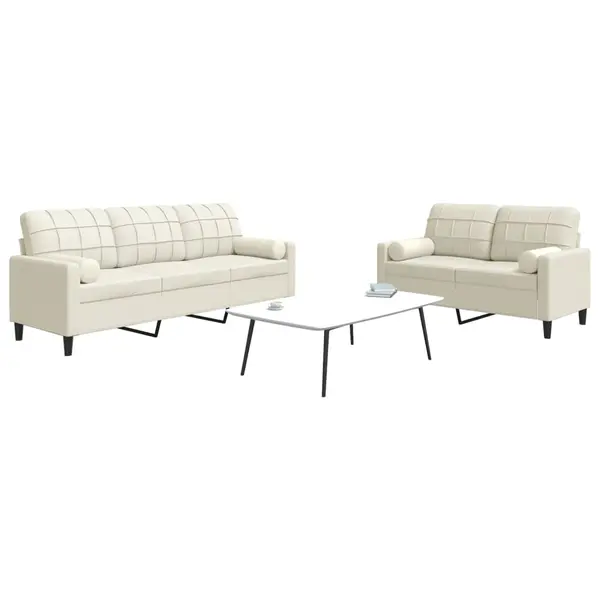 Gossi set de canapele cu perne/rulouri, 2 piese, crem, catifea