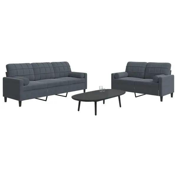 Gossi set de canapele cu perne/rulouri, 2 piese, gri inchis, catifea