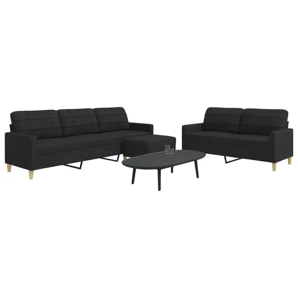 Gossi set de canapele cu taburet, 3 piese, negru, textil